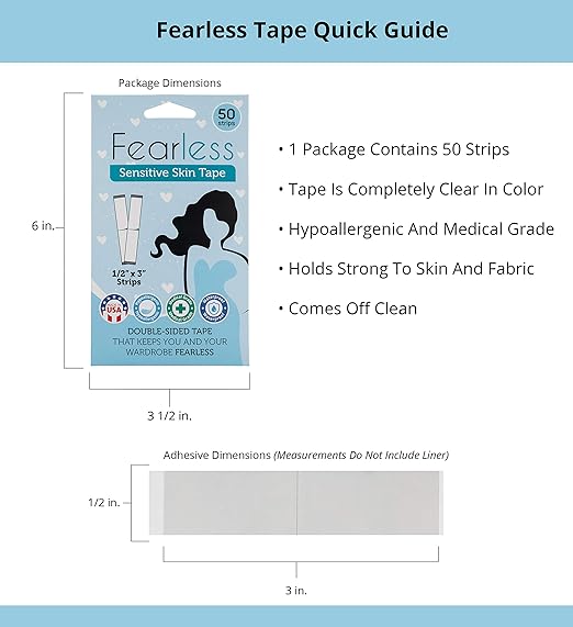 Fearless Tape - Sensitive Skin - Women's Double Sided Tape for Clothing and Body, 50 Count